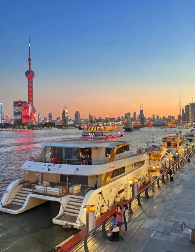 Night view of the Huangpu River cruise in Shanghai