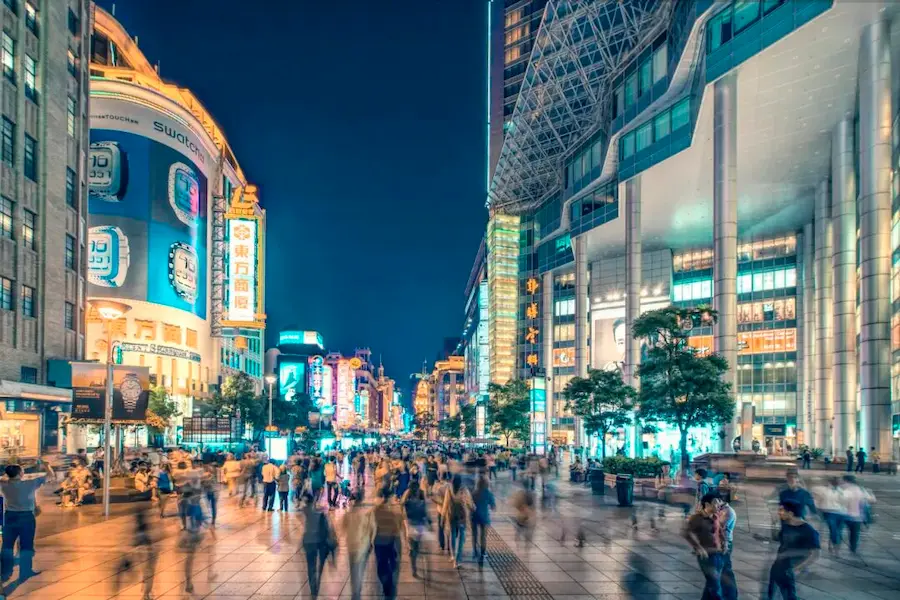 shanghai night tour:Night view of Nanjing Road Pedestrian Street in Shanghai