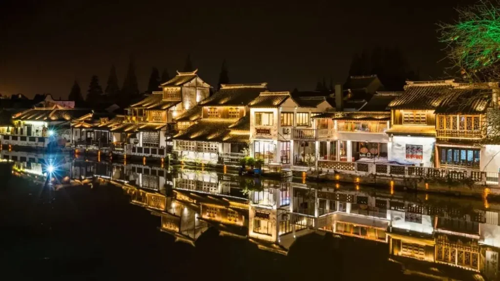 shanghai night tour:Night view of Zhujiajiao Ancient Town in Shanghai