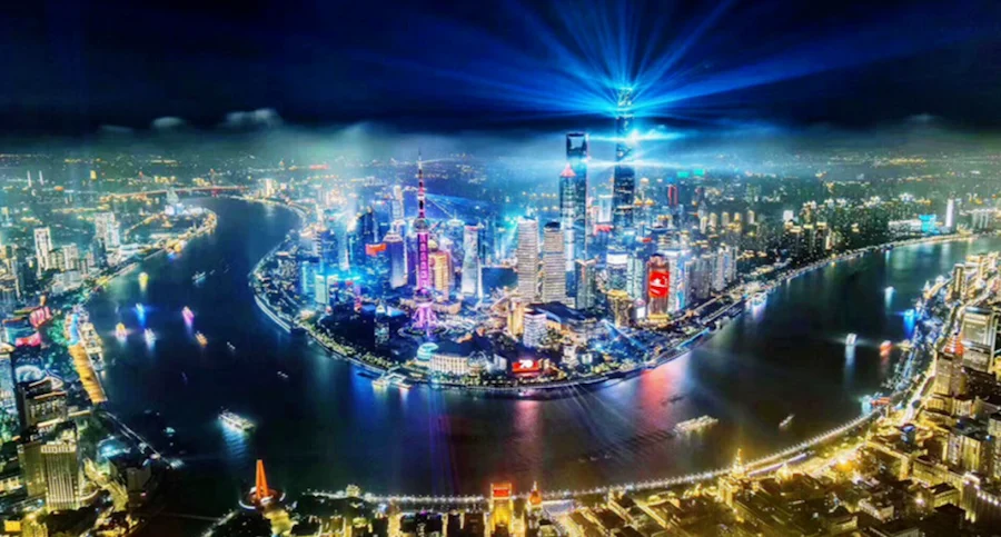 Night view of the Huangpu River in Shanghai