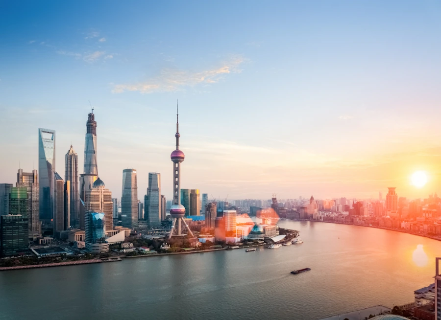 The view of the Huangpu River in Shanghai during the day