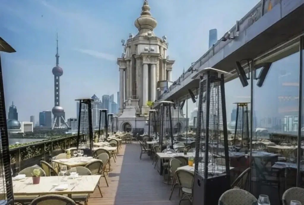 The rooftop restaurant and Wangjiang Pavilion on the 6th floor of No. 3 on the Bund, Shanghai