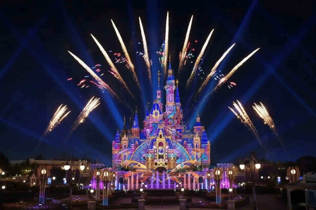 Shanghai Disney attractions castle night fireworks show
