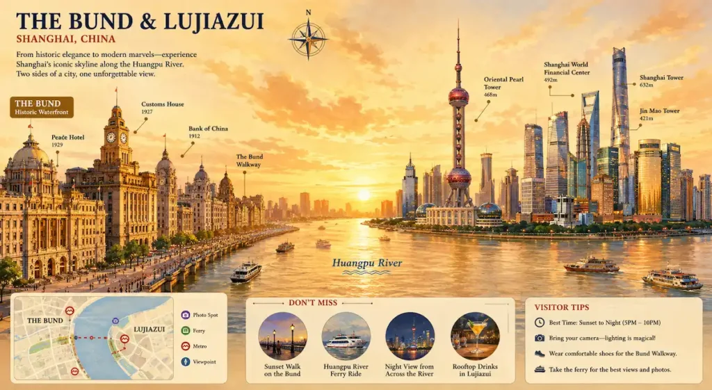 Best areas to stay in Shanghai skyline map overview