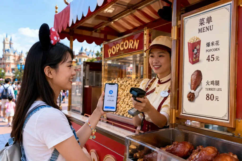 Mobile payment for snacks inside Shanghai Disney park